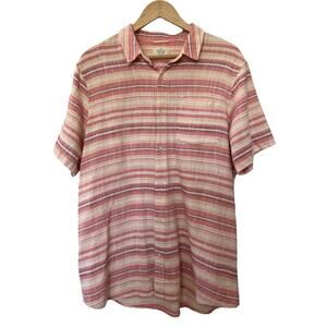 Marine Layer Shirt Mens XL 100% Cotton Short Sleeves Orange Striped Casual Work